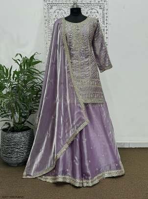 Classic Designs  Embroidery Sequins Purple Top Palazzo With Dupatta Set