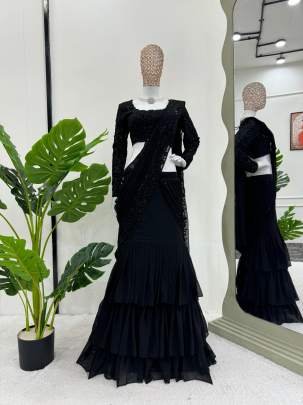 Cocktail Party Wear  Black Lehenga Saree