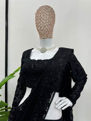 Cocktail Party Wear  Black Lehenga Saree
