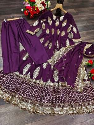 Cocktail Party Wine Gown Pant Dupatta Set