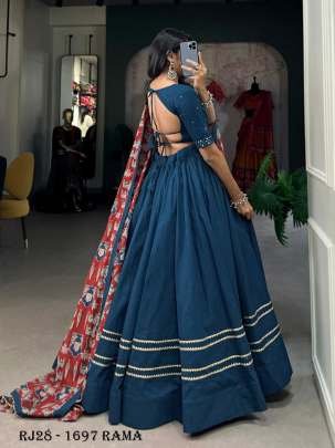 Cotton Gota Patti Print Rama  Lehenga choli