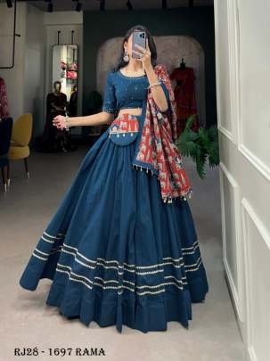 Cotton Gota Patti Print Rama  Lehenga choli