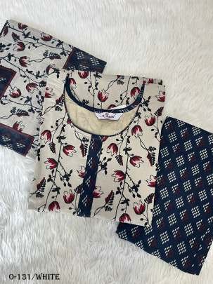 Cotton White Kurti Pant Set With Dupatta