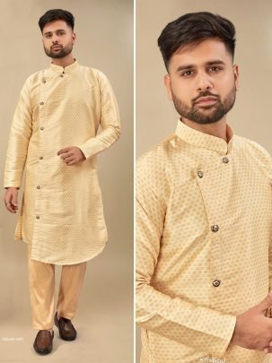 Cream Color Cross button Kurta payjama sets