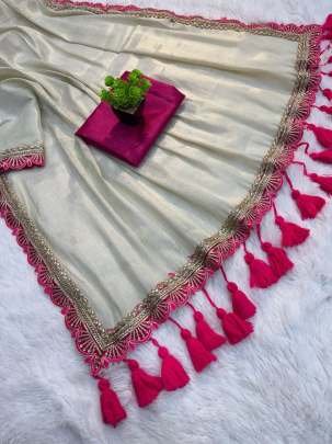 Cream Colour Shine Two Tone Tissue Saree