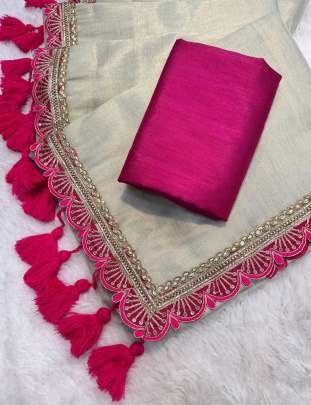 Cream Colour Shine Two Tone Tissue Saree