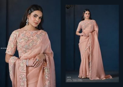Cream Sequin Saree with Moti Work 24500 Series by Mahotsav