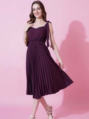 Crushed Flair Wine Colour Western Dress