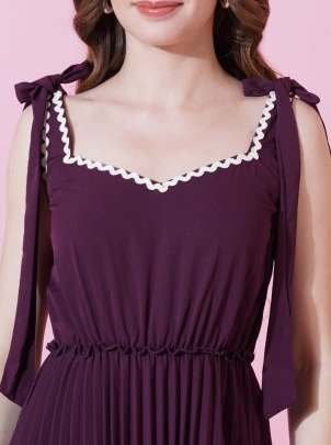 Crushed Flair Wine Colour Western Dress