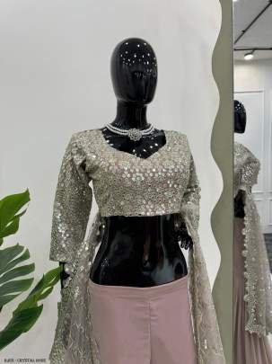 Crystal Rose Color Georgette Wedding Special Sharara Choli Set With Dupatta