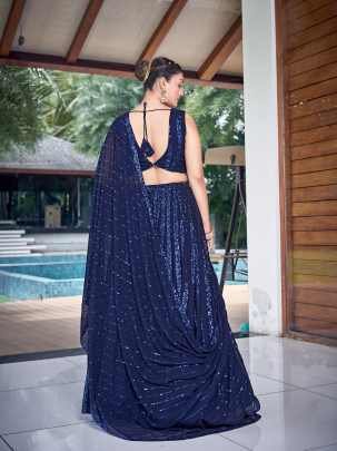 Dandiya Night Special Navy Blue Sequence Lehenga Choli by Fab Funda