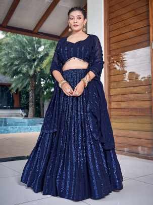 Dandiya Night Special Navy Blue Sequence Lehenga Choli by Fab Funda