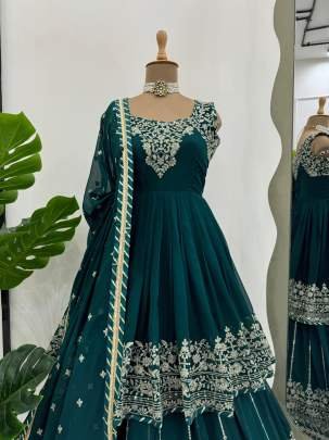 Dark Green Full Body Sequence And Thread Work Georgette Lehenga Choli