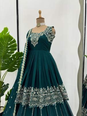 Dark Green Full Body Sequence And Thread Work Georgette Lehenga Choli