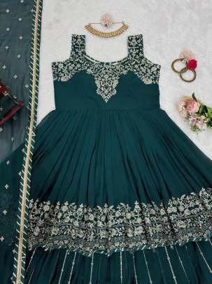 Dark Green Full Body Sequence And Thread Work Georgette Lehenga Choli