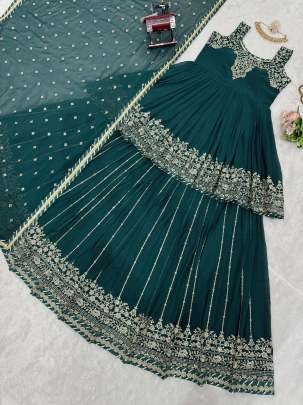 Dark Green Full Body Sequence And Thread Work Georgette Lehenga Choli