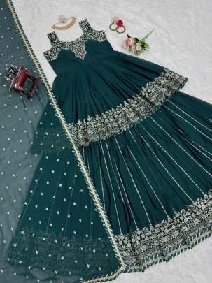 Dark Green Full Body Sequence And Thread Work Georgette Lehenga Choli