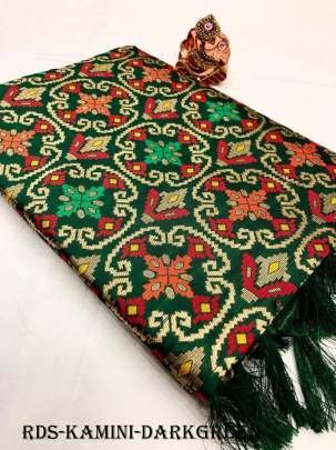 Dark Green Kamini Pure Soft Banarasi Patola Saree