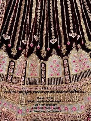 Dark Maroon Celebrity Bridal Velvet Lehenga Choli