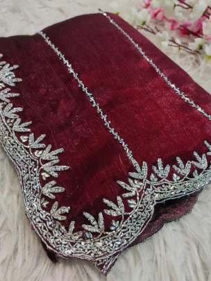 Dark Red Zimmy Choo Handwork Saree