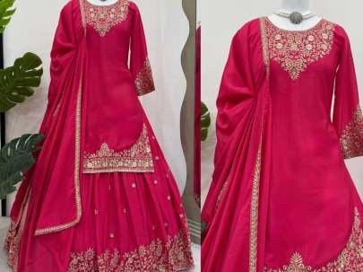 Delightful Pink Embroidered Lehenga Set With Dupatta