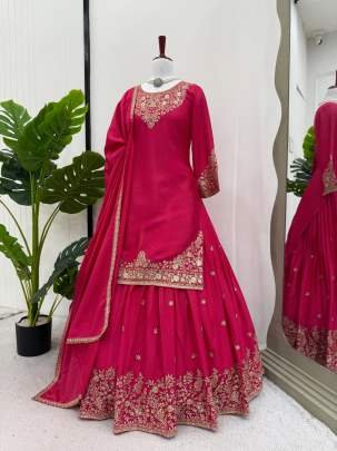 Delightful Pink Embroidered Lehenga Set With Dupatta