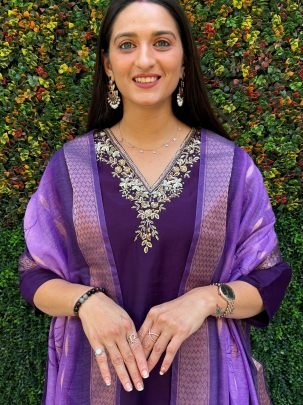 Delightful Roman Silk With Hand Work Kurti Pent Set
