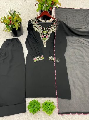 Designer Black Farsi Salwar Suit With Embroidery Work