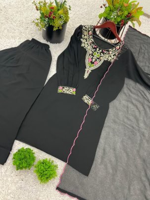 Designer Black Farsi Salwar Suit With Embroidery Work