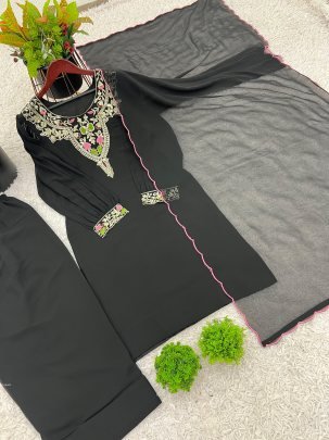 Designer Black Farsi Salwar Suit With Embroidery Work