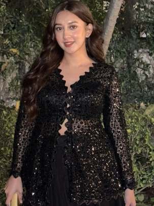 Designer Blazer Style Heavy Work Black Color Top With Lehenga