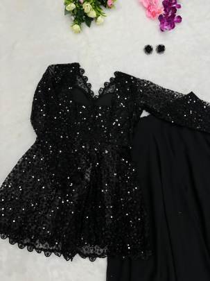 Designer Blazer Style Heavy Work Black Color Top With Lehenga