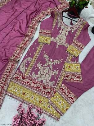 Designer Chinon Silk Hot Pink Colour Top Bottom With Dupatta Set