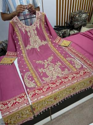 Designer Chinon Silk Hot Pink Colour Top Bottom With Dupatta Set