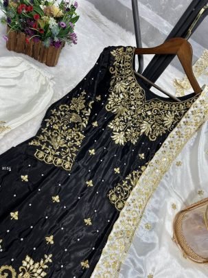 Designer  Chinon Silk Plazzo Set With Sequence Work