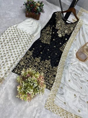 Designer  Chinon Silk Plazzo Set With Sequence Work