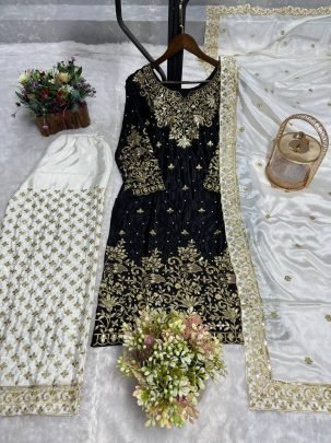 Designer  Chinon Silk Plazzo Set With Sequence Work