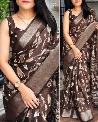 Designer Cotton Coffee Colour Saree