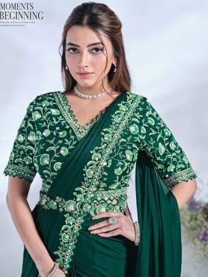 Designer Dark Green Saree By Mohmanthan 24600 Series Aura