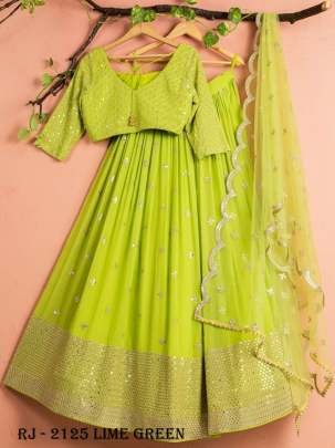 Designer Embroidery Work Georgette Lime green lehenga choli