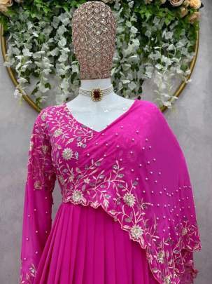 Designer Faux Georgette Pink Gown