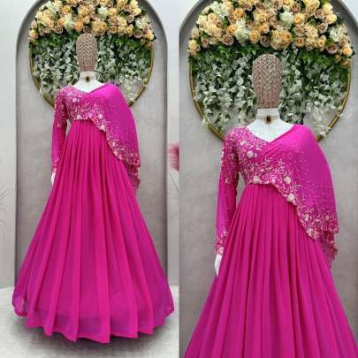 Designer Faux Georgette Pink Gown