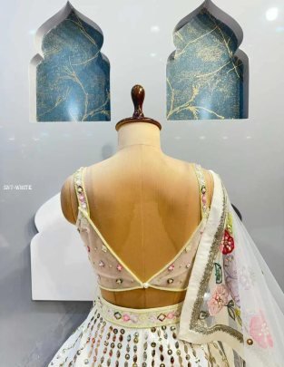 Designer Fox Georgette Sequins, Mirror Work White Lehenga