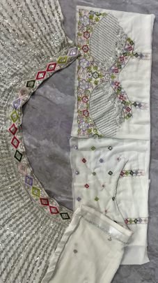 Designer Fox Georgette Sequins, Mirror Work White Lehenga