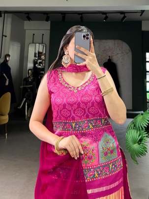 Designer Gaji Silk  Pink Three Piece Set With Handwork