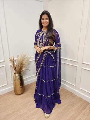 Purple Designer Georgette Ready To Wear Saree With Blouse