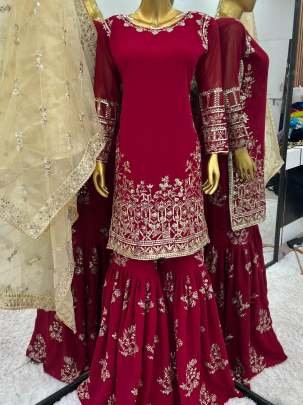 Designer Georgette Readymade Pakistani Sharara Plazzo Suits With Jimmy Choo Dupatta