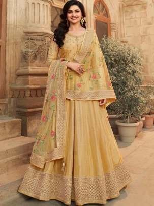 Designer Haldi Wear Yellow Anarkali Semi Stitch Suit With Dupatta