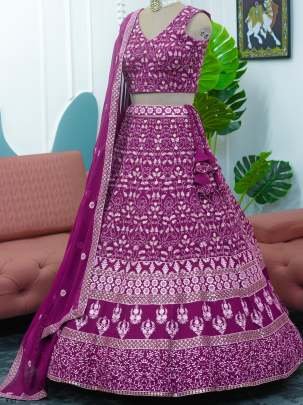 Designer Heavy Faux Georgette Purple Lehenga Choli With Dupatta