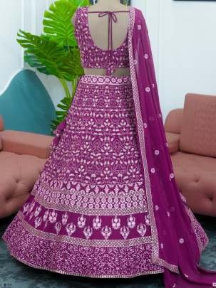 Designer Heavy Faux Georgette Purple Lehenga Choli With Dupatta